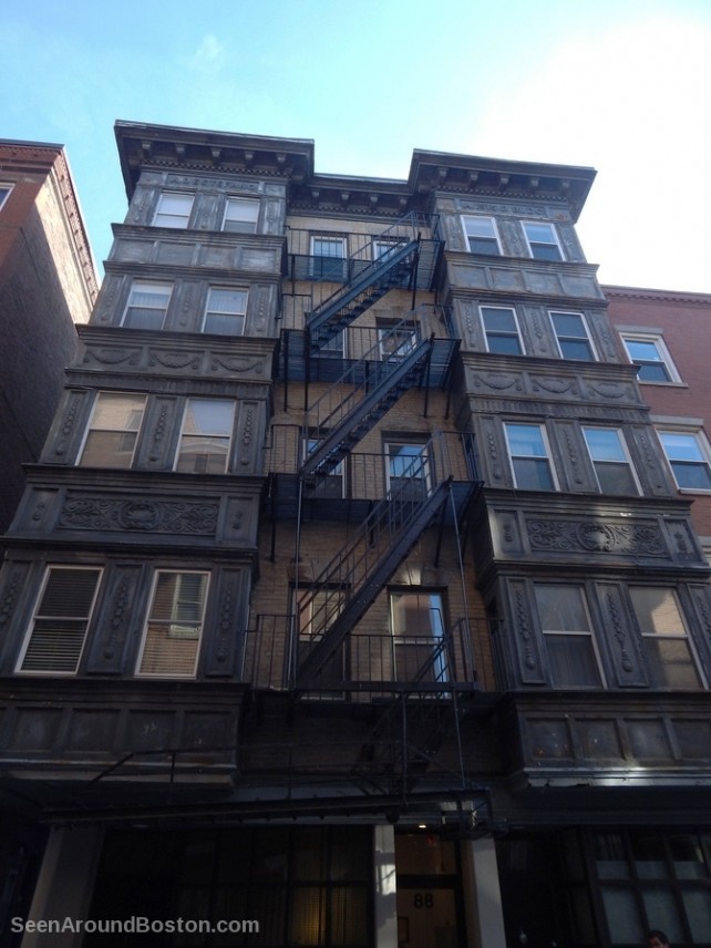 funky old apartment building, fire escape, north end boston
