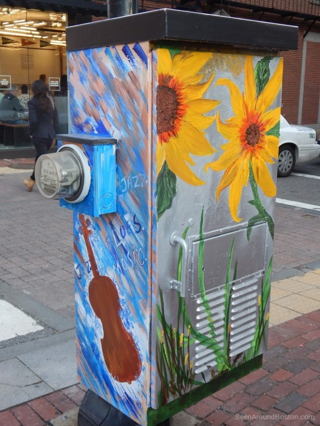 sunflowers and violin painted switch box