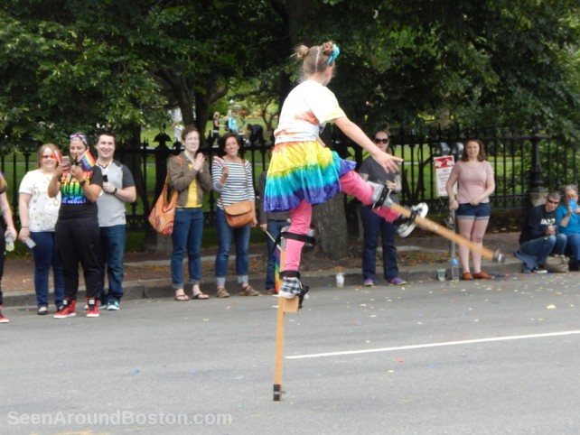 boston gay pride parade, girl on stilts
