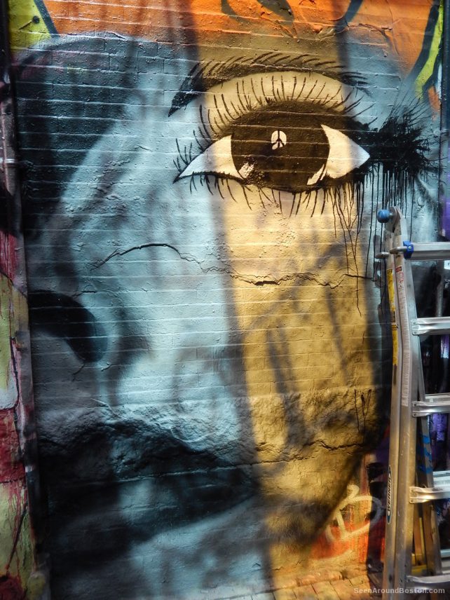 woman face peace eye, graffiti alley cambridge