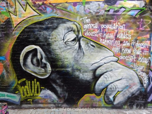 the thinker chimp, boston street art