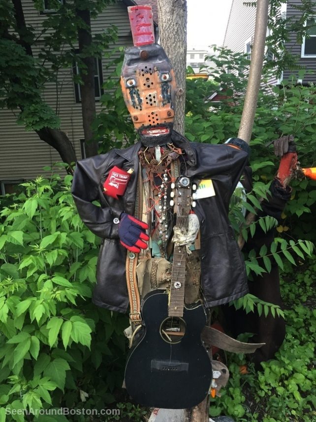 robot with guitar sculpture, somerville community path